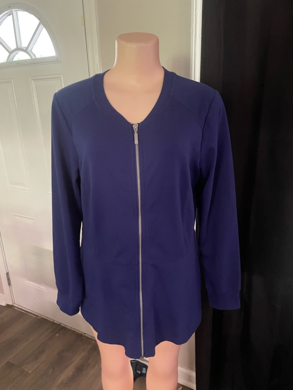 Denim & co Women's Navy Zip-Front Jacket top shirt Small comfort summer vaca